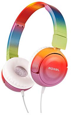 Roxel RX110 Lightweight Wired Foldable Headphones with Mic & Volume Control, On-Ear Headphones, Ergonomic Design, Answer Incoming Calls, Compatible with Android and IOS Devices (Rainbow)