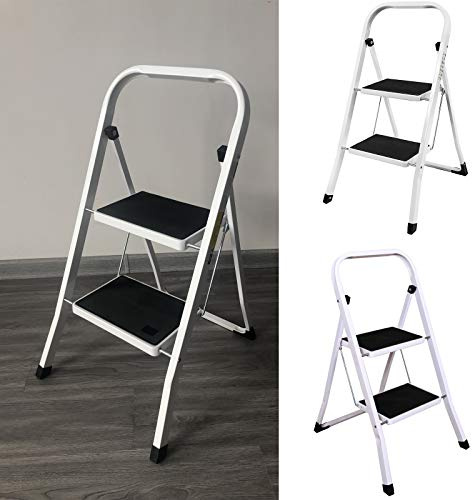 Huini Escabeau de sécurité à 2 marches - Pliable - En acier de qualité supérieure - Antidérapant - Pour cuisine, maison, bureau