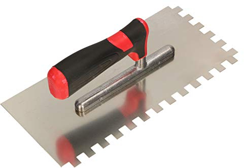 KOTARBAU® Edelstahl Glättkelle mit Zahnung 10x10 mm Zahnkelle zum Verlegen von Fliesen Glättscheibe Traufel Edelstahlkelle mit Softgriff unentbehrlich beim Fliesen 270 x 130 mm