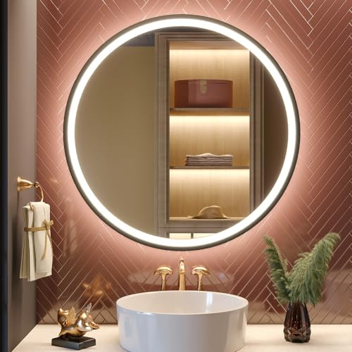GANPE LED Sensor Spiegel, Runder menschlicher Körper Induktion Kosmetikspiegel, Beleuchtet Dimmbar Anti-Beschlag IP44 Wasserdicht Badezimmer Wandmontagespiegel (100 cm)