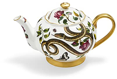 Spode x Creatures of Curiosity Teapot - 2 Pint Fine China Tea Pot with 22-Carat Gold Detailing, Snake Design, Perfect for Home, Office, and Outdoor Use
