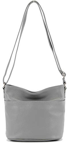 modamoda de T198 kleine Damen Leder Umhängetasche Schultertasche handmade in Italy, Farbe:Telegrau