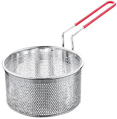 DASNTERED Frittierkorb mit Griff, Frittierkorb Langer Griff Universal Edelstahl für Topf Rund Lebensmittelsieb Korb, 18 cm