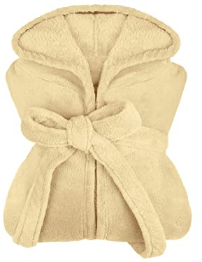 npluseins Extra mjuk morgonrock med huva i gosig fleece – i moderna färger och olika storlekar – unisex och vadlång, S, Irish Cream