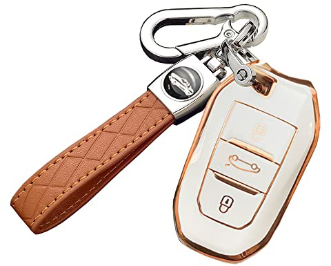 ontto Autoschlüssel Hülle Cover Passt für Peugeot 308 408 508 2008 3008 4008 5008 Citroen C4 C4L C6 C3-XR Zubehör Schlüsselbox Schlüsselhülle Schlüsselanhänger Schlüssel Schutz Etui 3 Tasten-Beige
