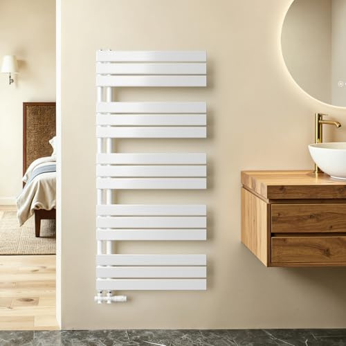 S'AFIELINA Badheizkörper Handtuchheizkörper 1320x600 mm Weiß | Warmwasser Handtuchwärmer Handtuchtrockner für Zentralheizung, Mittelanschluss, 798 W Heizleistung, Ventile nicht enthalten