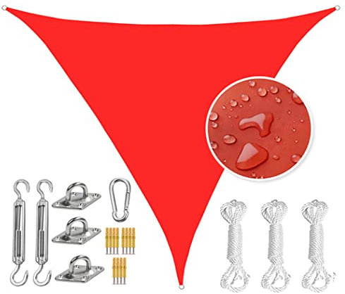 TBATM Voiles D'ombrage pour Patio, Voile Dombrage Triangle 6X6x6m 95% De Protection UV Tissu Oxford Imperméable avec Kit Fixation Voile D'ombrage Toile Ombrage pour Jardin Pelouse,Rouge