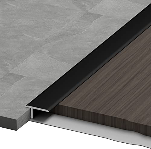 LAIDEPA T Type Metall Abdeckleisten Für Fußböden, Zimmer Schwellenrampe, Innen Außen Dekorativ Übergangsschiene, Aluminium Übergangsprofil, Schnelle Montage,Matte Black,140cm/55