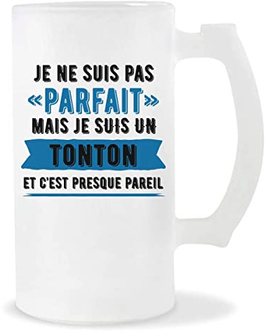 Planetee Chope de bière Tonton Parfait | Verre à Bière Pinte 50 cl Cadeau famille original et drôle