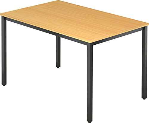 bümö Multifunktionstisch Buche, Tisch 120 x 80 cm, Tischfuß vierkant in schwarz - einfacher Tisch klein, Besprechungstisch System D-Serie, Konferenztisch, Meetingtisch, Mehrzwecktisch, Pausentisch