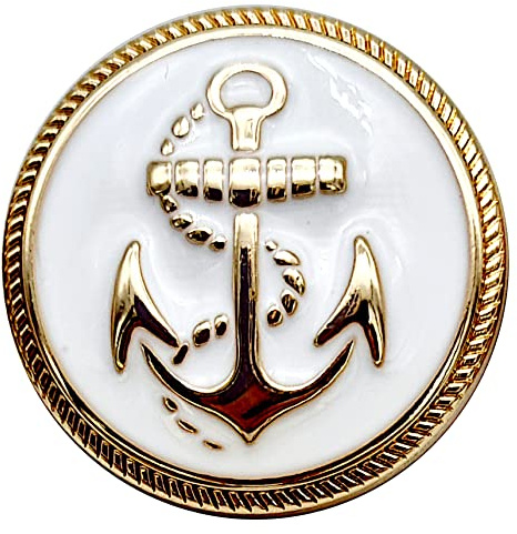 Goldgöre 5 maritime Metall Knöpfe weiß gold mit Anker mit Öse zum Annähen 25 mm