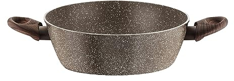 Pintinox Casseruola Bassa Alluminio Serie Natura, Antiaderente Effetto Pietra, Manico Effetto Legno, Adatta all'Induzione, Diametro 26 cm