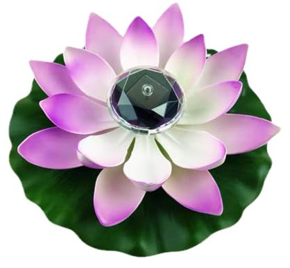 Fiore di loto artificiale galleggiante a energia solare con ninfea, decorazione solare a LED per giardino, piscina, piscina, giardino, serbatoio (viola)