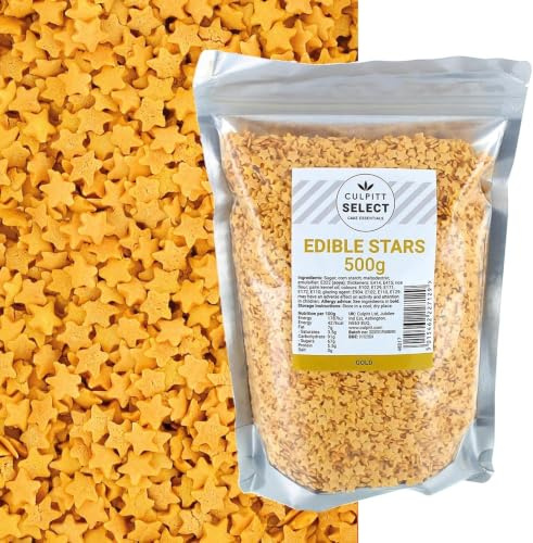 Culpitt Select Edible Gold Stars | Cake Sprinkle Decorations for Cakes, Cupcakes, Cookies, Ice Cream, and Desserts, Shapes | 500g
