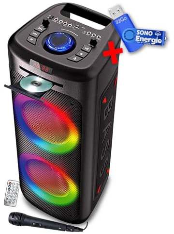 Enceinte Autonome Lumineuse avec Lecteur CD Inovalley MS06-CD-XXL - Bluetooth 5.0 / USB - 1000W - Karaoké, Radio FM+ Clé USB 32G