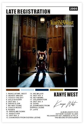 suffcind Kanye West Leinwandposter, Motiv: Späte Registrierung, ungerahmt, 30,5 x 45,7 cm, moderne Musik-Wandkunst für Wohnzimmer, Schlafzimmer, Dekoration