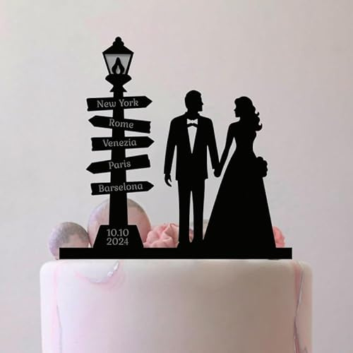 Travel Wedding Cake Topper, Travel The World Destination Personalized Theme Engaged, 6-7.8 Inch For Party Cake, Lover, Newlyweds