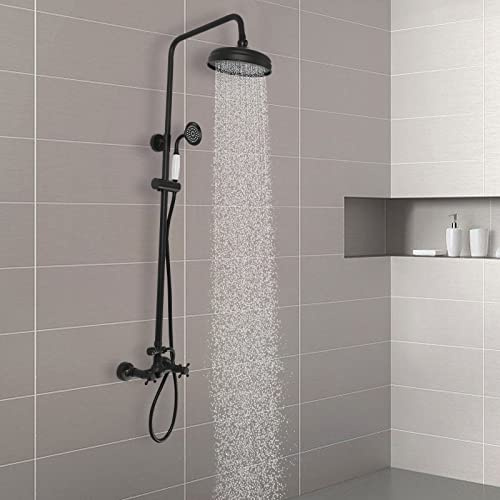 Edelstahl Duschsystem, Dusch Armatur Duschset Badezimmer Regendusche Brause, Duscharmatur mit Handbrause, Duschsäule Dusche, Antik Retro für Haus und Hotel, Schwarz