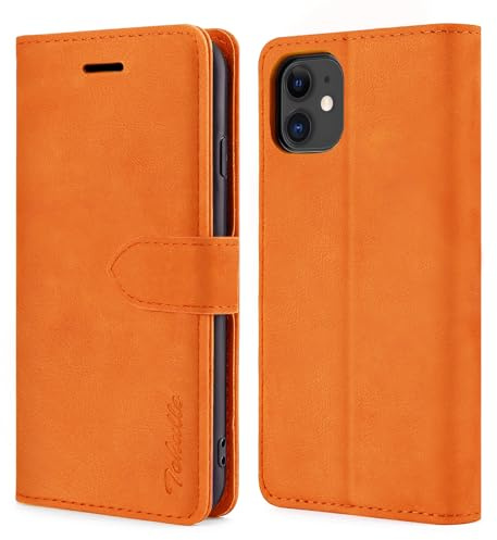 TOHULLE Case for iPhone 11, Premium PU Leather Wallet Case with Card Holder Kickstand Magnetic Closure Flip Folio Case Cover Compatible with iPhone 11 (6.1 Inch) - Orange