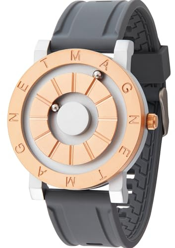 EUTOUR Montre Magnetique Homme Montre à Bille Tactile sans Verre Bracelet en Silicone Cadeau Homme Or
