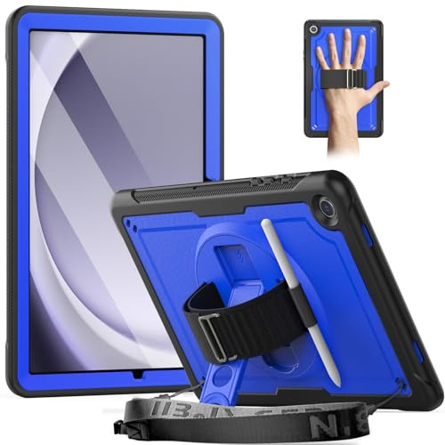 Timecity for Samsung Galaxy Tab A9 Plus Case 11 2023 (SM-X210/X215/X216) | Shockproof Cover with Screen Protector,Stand/360 Rotating Hand Strap,Pencil Holder,Heavy Duty Cover for Tab A9+ Tablet, Blue