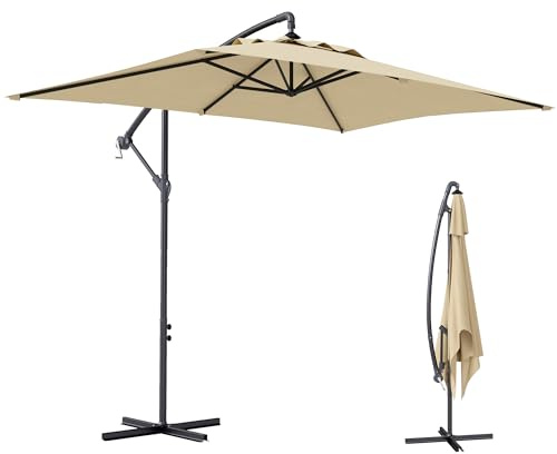 Outsunny 3x2m Cantilever Parasol with Cross Base, Banana Parasol with Crank Handle and 6 Ribs, Rectangular Hanging Patio Umbrella for Outdoor Pool, Garden, Balcony, Beige