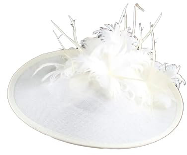 Großer Derby-Hut, Fascinator, Stirnbänder, Brautfedern, Kopfschmuck, Anlass, Rennen, beige, Einheitsgröße