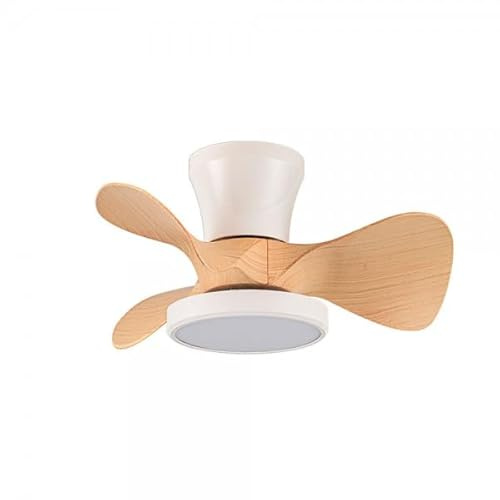 Bilake Mini Ventilador de Techo Moll | Motor DC Silencioso | Luz LED Regulable 20W con 3 Tonos | 56cm Diámetro | Mando a Distancia | Función Verano/Invierno (Blanco/Madera Clara)