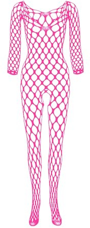 Générique Tenue Sexy Femme Coquine Hot Ouverte Entrejambe Lingerie érotique Curvy Bodystocking Catsuit Filet Manche Longue Combinaison Femme Moulante Collant Bas Resille Body (Hot Pink, One Size)