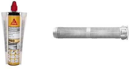 Sika AnchorFix 01 Evolution, Gris, Scellement chimique à prise rapide pour fixation d'objets lourds & fischer - Tamis d'injection FIS H 16 x 130 K en plastique/Boîte de 20