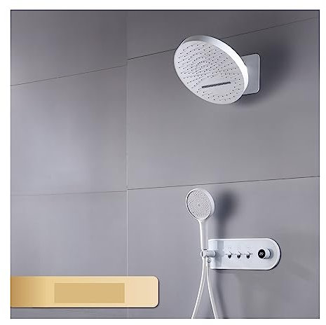 USKI Luxuriöses Badezimmer-Duschsystem aus schwarzem Messing, intellintes digitales Display-Design, weiße, verdeckte Kalt- und Warmduscharmatur mit doppelter Steuerung(White)