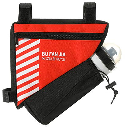 Bike Frame Bag With Bottle Holder- Waterproof Cycling Wallet- Multifunctional Bicycle Triangle Pouch for Road & Mountain Bikes - Bike Drinks Holder Pouch Cycling Accessories Bike Gadgets (Red)