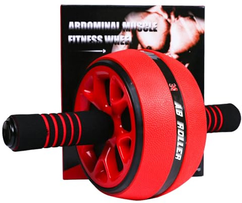AB Wheel Roller, Exercise Abdominal Wheel Fitness for Gym & Home, Work-out Strength-Training Equipment with Knee Pad, 12W, Red