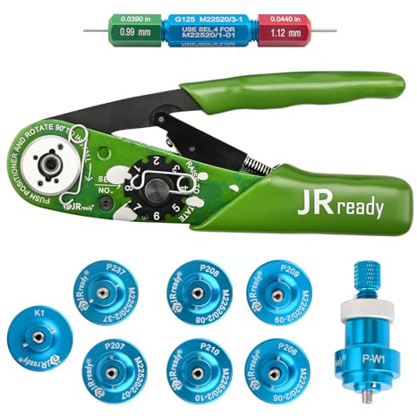 JRready ST2181 NEW-AS2G M22520/2-01 Kit de crimpadora de sangría con 8 posicionadores y calibre G125 para contacto de barril sólido de conector miniatura en sistemas electrónicos 20-32AWG