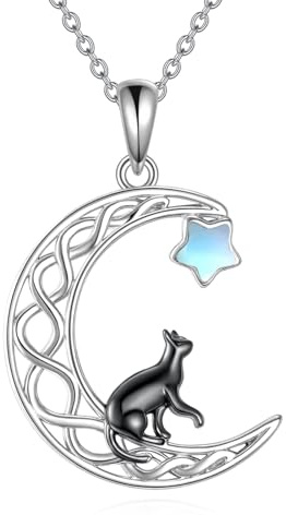 DAYLINLOVE katt halsband 925 sterlingsilver månsten katt måne halsband katt smycke present för kvinnor flickor katt älskare, Månsten
