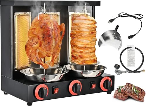 Macchina verticale per Shawarma a gas, griglie a propano per girarrosto rotanti automatiche con 3 fuochi, forno per kebab in acciaio inossidabile con temperatura 50-300 ℃, per cucina di ristorante