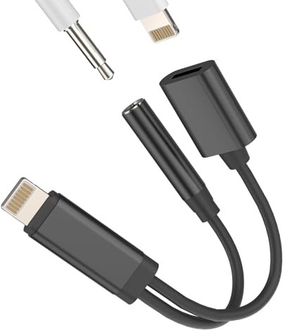 Adaptador Lightning a Jack 3.5mm y cargador (2 en 1) para Apple para iPhone 14 13 para iPad Conector Auriculares Conector AUXiliar Audio Splitter Cable Teléfono Coche Música Accesorios