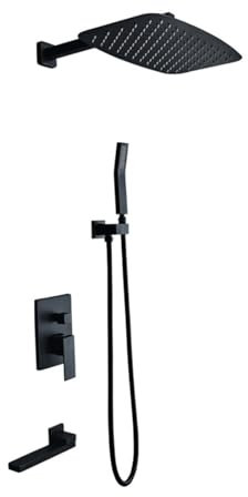 Rubinetto Soffione Soccia Incasso Nero Soffione Doccia Rettangolare da 400 * 250 mm Ugello Vasca Rotante 180°,nero