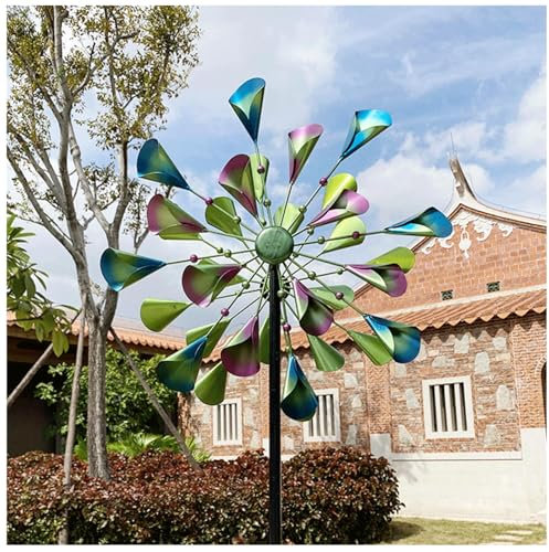 BesBet Windrad Garten Wetterfest, 200×52cm,Doppelwindrad,Kugellager Garten Windmühle Wetterfest und Standfest Garten Windrad Gartendekoration