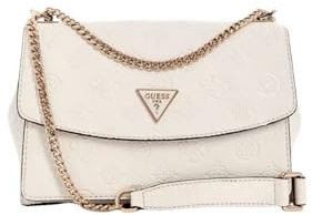 GUESS Umhängetasche aus Leder, Weiß, Silberkette, Design mit geprägtem Logo, weiß