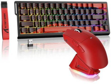 MAMBASNAKE × Attack Shark Clavier et Souris sans Fil à commutateurs magnétiques, Clavier à déclenchement Rapide 8 khz, Souris Gaming trimode 59 g pour pc/Mac(Rouge)