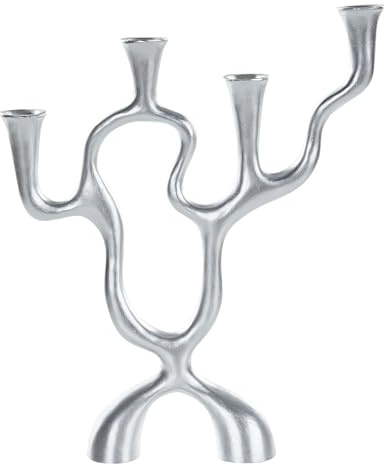 Bougeoir pour 4 Bougies Minimaliste Candélabre Accessoire Décoratif Argenté Famoes