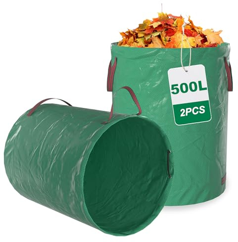 NAIZY Gartensack 2 Stück 500L Gartenabfallsack Stabil PP 150g/m² Gartensäcke Grünabfall mit Griffen Laubsack Reißfest Wiederverwendbar Gartensäck Multifunktionale Laubsäcke