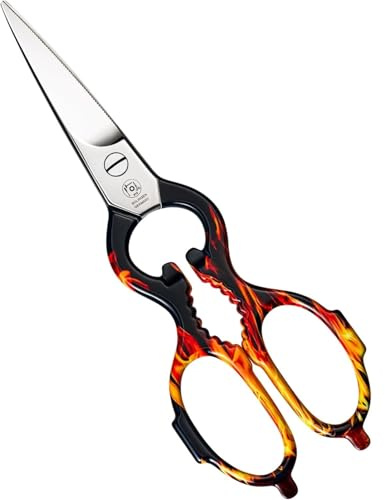 NTS Solingen Tijeras de cocina forjadas de acero inoxidable, edición BBQ Edition, fabricadas en Alemania, tijeras domésticas de alta calidad adecuadas para diestros y zurdos, tijeras afiladas para la