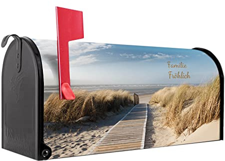 banjado® Amerikanischer Briefkasten - US Mailbox/Letterbox mit Motiv Dünen 51x22x17cm - Postkasten Stahl aus Amerika – Briefkasten amerikanisch schwarz pulverbeschichtet