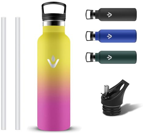 Grsta Borraccia Termica, Senza Perdite Borraccia 500ml, Senza BPA Bottiglia Termica, Riutilizzabile Borracce Acciaio Inox, Borracce Termiche con Cannuccia per Ufficio, Ciclismo, Corsa