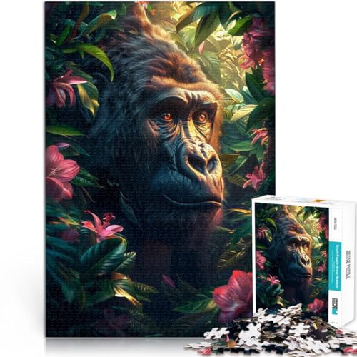 DIY-Spielzeug Majestätischer Gorilla im Dschungel 1000-teilige Puzzles für Erwachsene 26x38cm mit passendem Poster und Quizblatt ab 14 Jahren