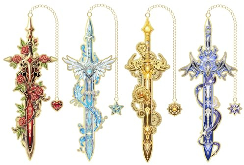 4Pcs Fantasy Sword Bookmarks for Books Journals Planners, Cool Forth Wing Metal Book Marker for Reading Women Men, Unique Book Marks Gifts for Book Lovers, Reading Accessories for Students Adults Kids