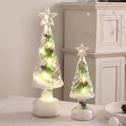 Mini Weihnachtsbaum, 2 Stück Kleiner Weihnachtsbaum mit Beleuchtung, LED Mini Weihnachtsbaum, Künstlicher Tannenbaum, Acryl Weihnachtsbäume Tisch Weihnachtsdeko Innen Weihnachts Dekoration
