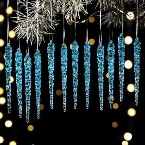 HERZONE 24pcs blau Christbaumschmuck eiszapfen Anhänger Acryl Weihnachtsanhänger Christsbaumschmuck Weihnachten Deko für Weihnachtsbaum (B-Blue)